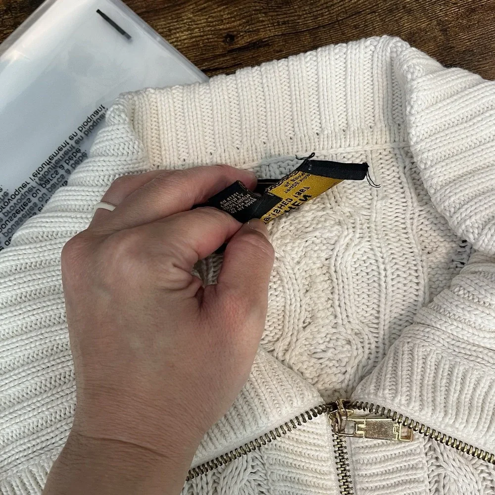 Ralph Lauren Women's Ivory Cable Knit Cotton Zip Sweater Cardigan Large Preppy